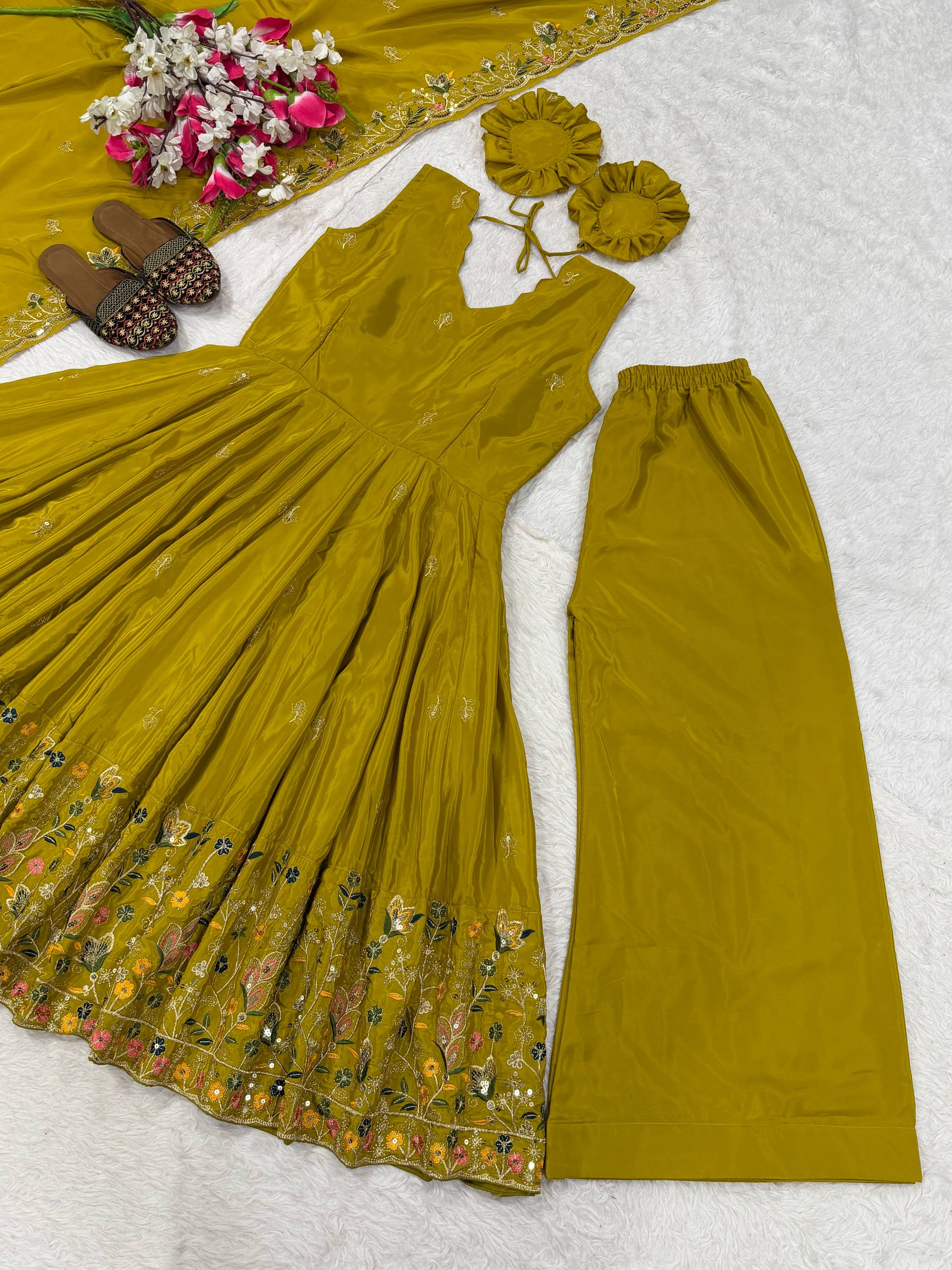 The Radiant Mustard Botanical-Hem Anarkali